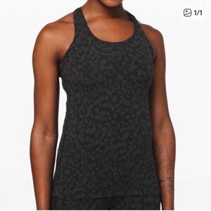 Lululemon Cool Racerback Tank Top Nulu Black Gray Leopard Print Sz 8